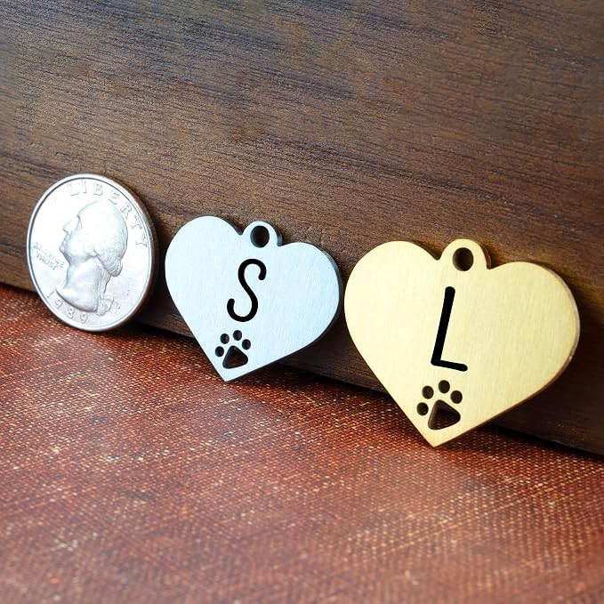 Ultra Joys Dog Tags Personalized for Pets - Hollow Paw Custom Pet ID Tag - Engraved Dog Tag for Small, Large Dogs - Small Heart in Gold