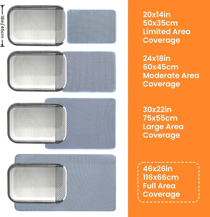 Extra Large Cat Litter Mat XXL, Double Layer Honeycomb, Blue | 46x26”, Reduces Litter Tracking, Easy to Clean, Waterproof, Non-Slip, Soft on Paws, Scratch Resistant, Blue, XXL