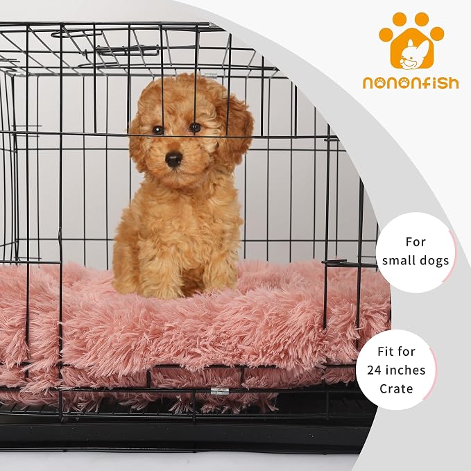 nononfish Dog Crate Bed for Small Dogs Washable Orthopedic Flat for Inside Crate Cages Kennel House Sofa Plush Comfy Sleeping Pink 24 in