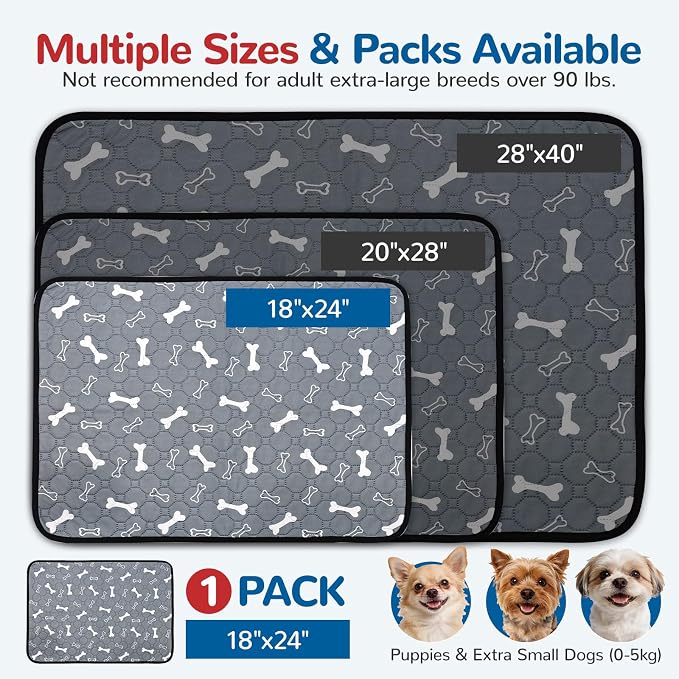 BAEJMJK Washable Dog Pee Pads, Reusable Dog Crate Mats Puppy Training Pads, 4-Layer Super Absorbent Waterproof Non-Slip Leak-Proof Ideal for Potty, Crate, Playpen & Travel(18"x24",Gray 1-Pack)