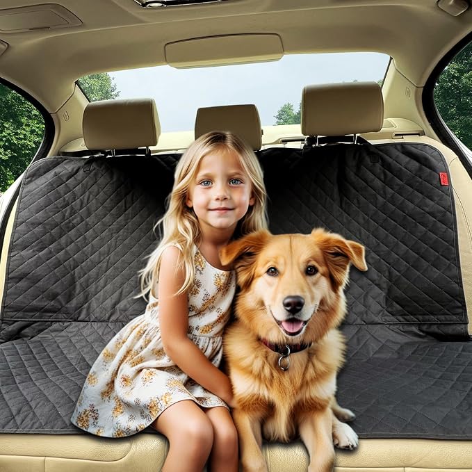 Kaiphy Dog Car Seat Cover, Back Seat Cover for Dogs Pet Car Seat Protector Waterproof Bench Car Seat Cover, Non-Slip Rear Seat Cover with 4 Safety Belt Openings for Safe Travel, Fits Cars Trucks SUVs