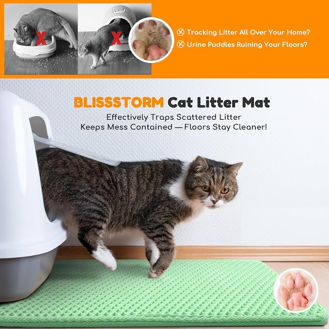 Cat Litter Mat 31"x24",Double Layer EVA Litterbox Mat Green | Extra Large Honeycomb, Waterproof & non-slip, Odor-free, easy clean, washable durable floor protector,scatter control