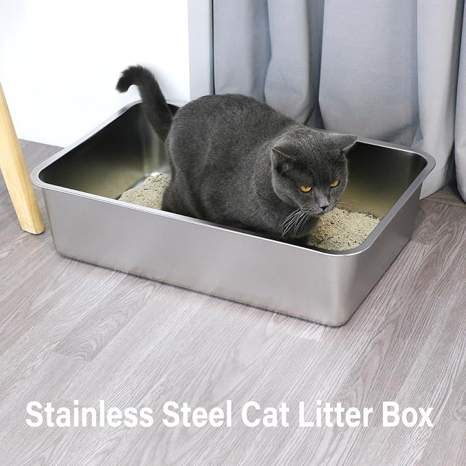 Stainless Steel Litter Box -Metal Cat Litter Box,Cat LitterBox 6" High Sided for Kitty/Kitten/Rabbit/Puppy (2 Pack),Metal Tray/Catlitter Pan Odor-Proof & Non-Stick Easy Clean.
