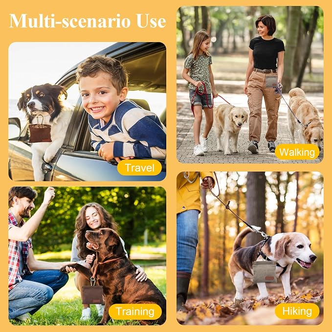 2Pcs Hands Free Dog Treat Pouches for Training, Walking and Outdoor Use | Dog Treat Bag with Carabiner, Hands Free, Auto Closing Pet Treat Pouch for Training,Walking, Hiking