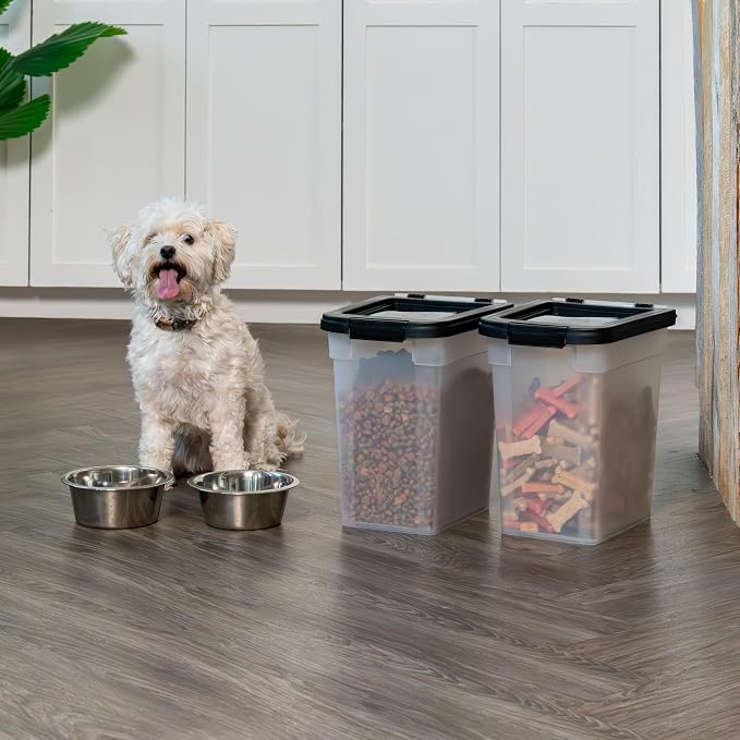 IRIS USA Dog Food Storage Container, 2-Pack, Up to 10 lbs, Black | Made in USA, Stacklable Design, Airtight Seal, BPA-Free, Bird Seed, Cat food, Treats, Multi-Pet Use