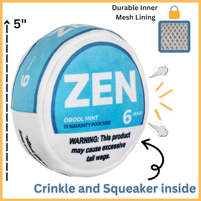Nestpark Zen Pupper Deckies Parody Dog Toy - Plush Squeaky and Crinkle Funny Dog Toy - Drool Mint