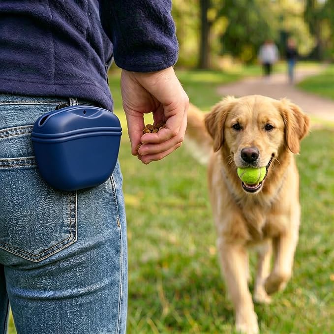 Dog Treat Pouch for Training, Silicone Dog Treat Bag with Strong Clip, Hands-Free Puppy Training Treat Holder, Portable Pet Snack Pouch for Walking, Agility, Obedience Training & Outdoor Use