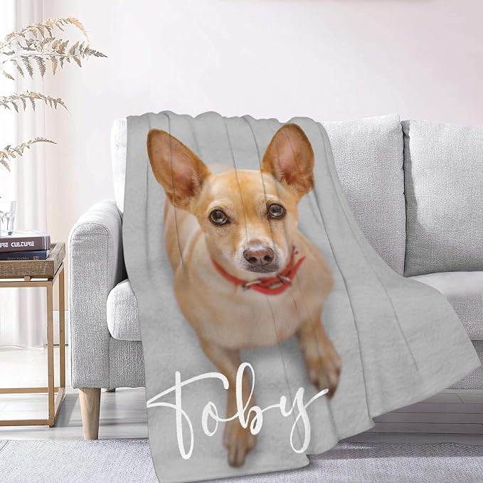 Custom Dog Blankets with Pictures, Personalized Name Blanket for Pets, Customized Pet Photo Throw,The Lightweight Blanket All-Season 50"x40" for Kids