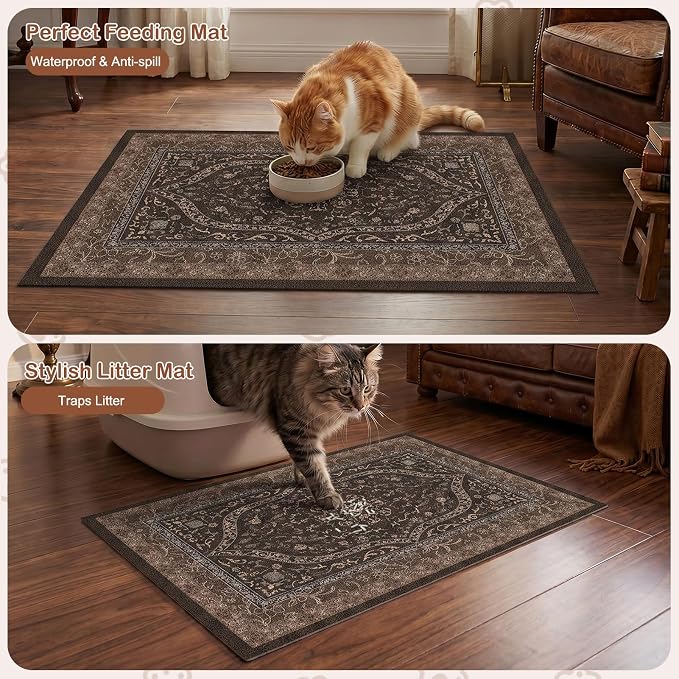 Glittme Cat Litter Mat, 33"x22" Non-Slip Washable Trapping Mat for Cats | Litter Trapping Mat With Thick PVC Coil To Catch Scatter, Soft On Paws And Waterproof Bottom To Protect Floors
