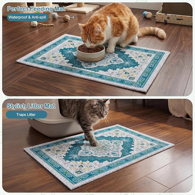 Glittme Cat Litter Mat with Non-Slip Bottom Litter Box Mat 33"X22" Litter Trapping Mat Easy to Clean Washable Cat Food Mat for Kitty,L