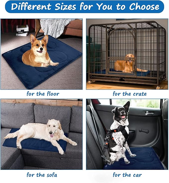 Dog Crate Pad(19"x 30"),Washable Crate Mat with Anti-Slip Bottom, | Dog Mats for Sleeping, Breathable Kennel Pad,Dark Colored to Hide Stains, Navy