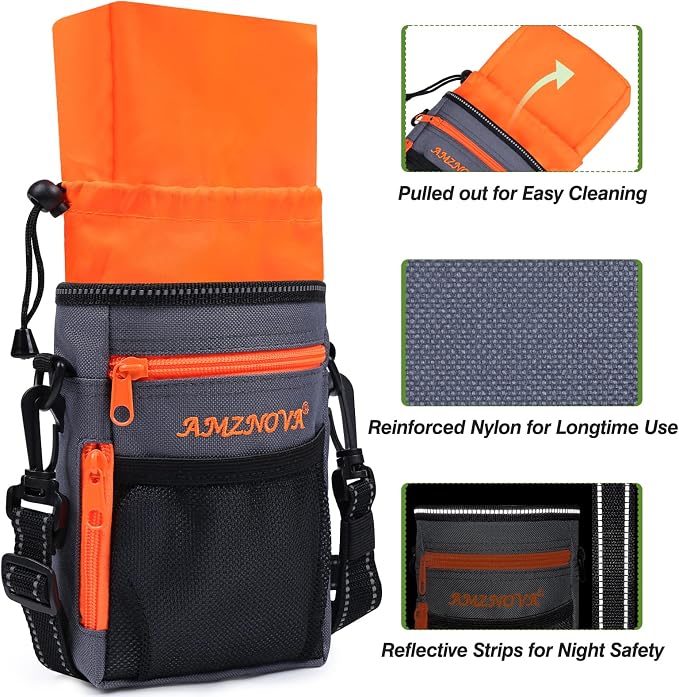 AMZNOVA Dog Treat Pouch Treatnow Dog Treat Bag, 6 Cups, Grey | Training Pouch with Waist Belt & Clicker for Training & Walking, Waist Clip On Snack Fanny Pack for Pet