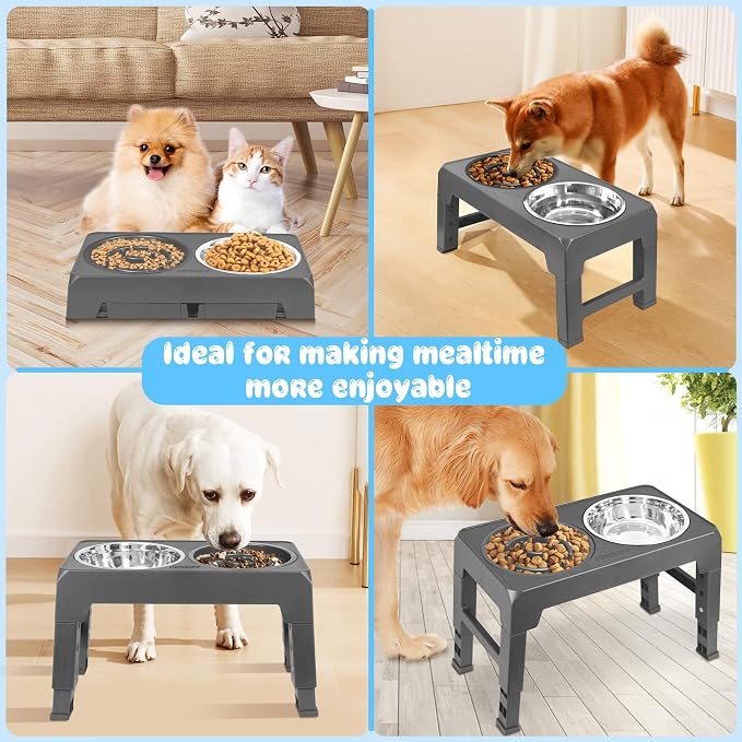 URPOWER Raised Dog Bowls 4 Height Adjustable Elevated Bowl Stand | Stainless Steel Water Bowl Non-Slip Dog Food Bowls Stand for Small Medium Large Dogs and Pets