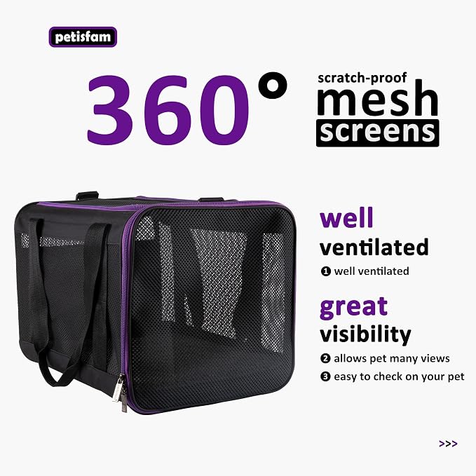 Soft Pet Carrier for Large and Medium Cats, 2 Kitties, Small Dogs. Easy to Get Cat in, Great for Cats that Don't Like Carriers (Black)