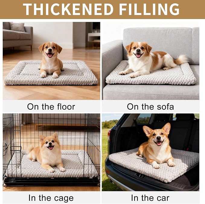 Dog Bed Mat,Reversible & Ultra Soft Kennel Pad-Machine Washable Pet Bed for Dogs & Cats-All-Weather Crate Liner for Crates,Carriers & Travel (Light Gray, 24" L x 18" W x 1.5" Th)