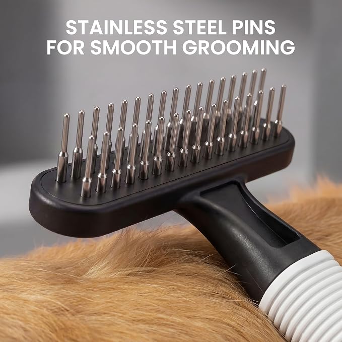 POODLIE Poodle Pet Dog Grooming Rake | Dematting Tool with Stainless Steel Shedding Comb for Pets | 2 Rows of Pins Gently Remove Loose or Tangled Hair from Undercoat (Black)