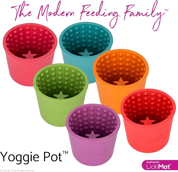 LICKIMAT Yoggie Pot - Distraction, Fun and Enrichment. Long Lasting Rubber Licking Treat Dispenser for All Dog Sizes and Slow Feeder for Small Dogs - Red