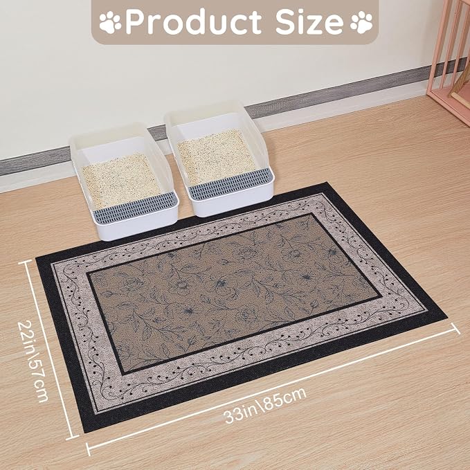 33"x22" Cat Litter Mat Waterproof Non-Slip Litter Trapping Pad | Soft Mesh Litter Box Mat With A Decorative Pattern Captures Scatter Effectively To Keep Floors Clean And Tidy