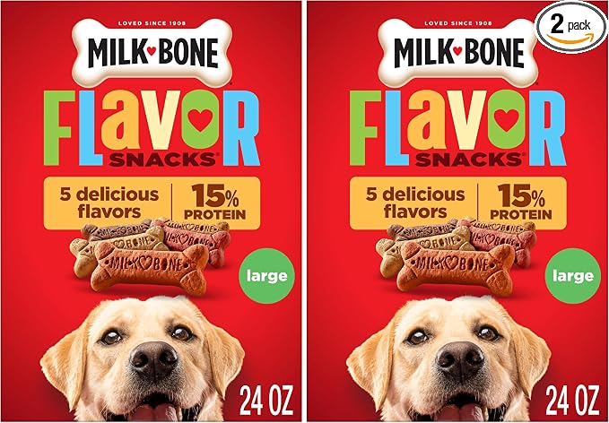 Milk-Bone Flavor Snacks Large Dog Biscuits, Flavored Crunchy Dog Treats, 24 Ounce Box (Pack of 2)