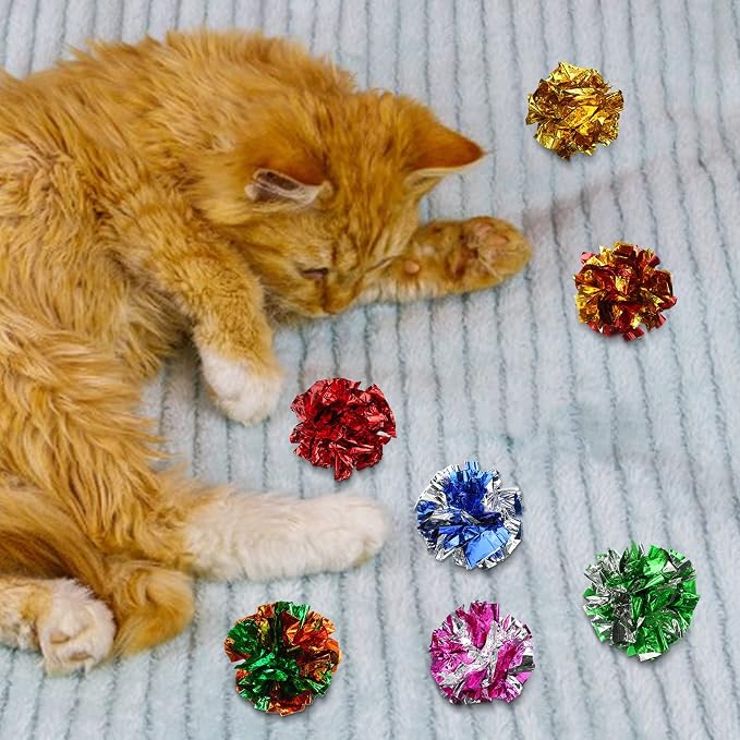 Silkfly 200 Pcs Polyester Film Crinkle Balls Cat Toys 2.36" Interactive Crinkle Ball, Colorful Balls Chew Toy for Cat Chase Ball Toys Attract Cats for Indoor Cats and Kittens to Keep Fit and Active