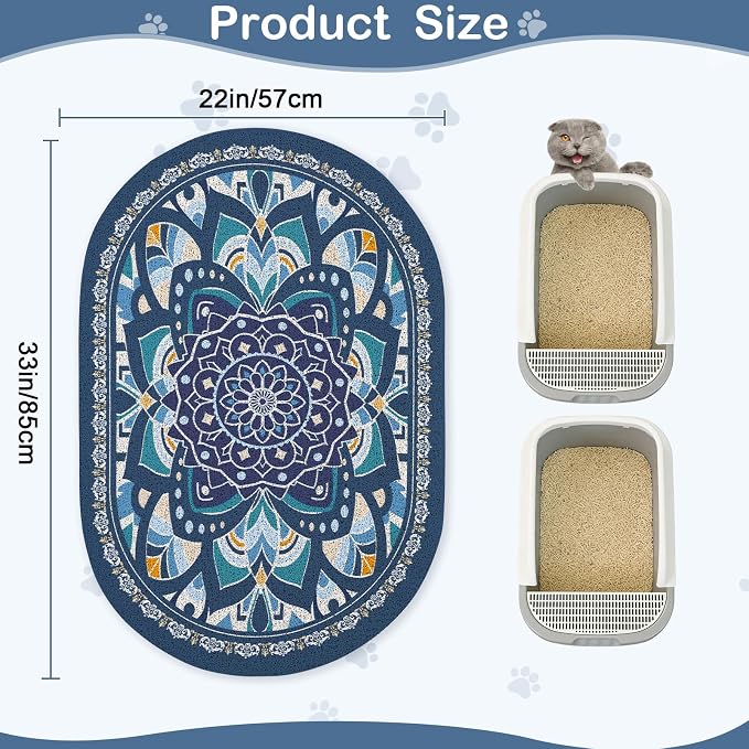 Glittme 33"x22" Cat Litter Mat with Mesh Design - Non-Slip & Waterproof Litter Trapping Pad for Litter Box Protects Floors from Stains Soft Texture for Pets,Navy