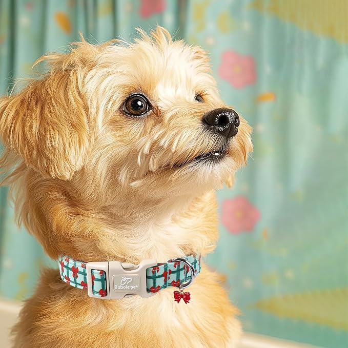 Christmas Dog Collar for Puppy Small Dogs - Cute Festive Plaid with Red Bow Christmas Collars for Dogs, Soft Adjustable New Year Dog Collars with Quick Release Buckle XS
