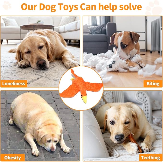 Plush Squeaky Dog Toys, 3 Pack Soft Stuffed Animals Dog Toy with Squeaker, Interactive Crinkle Dog Toys, Puppy Teething Chew Toy for Small, Medium & Large Breeds