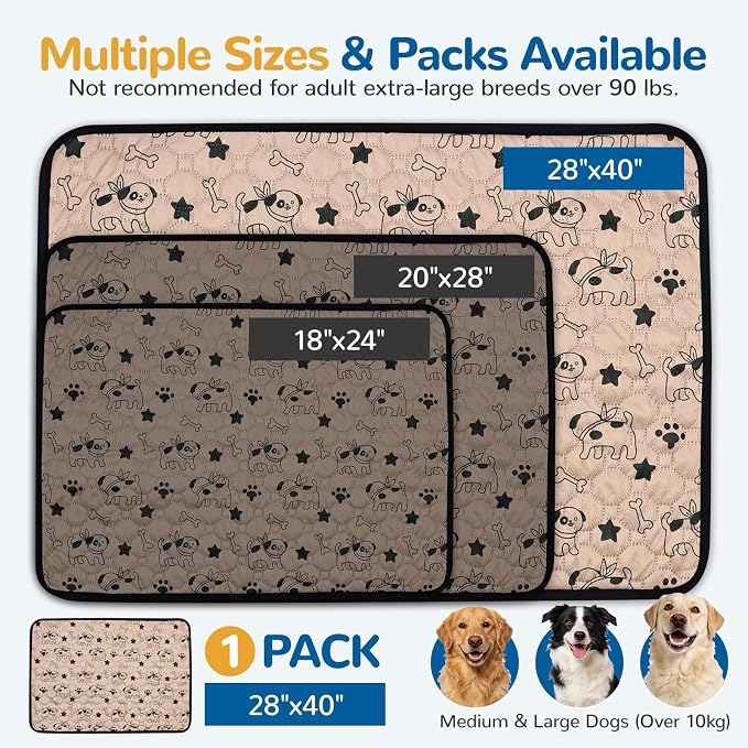 BAEJMJK Washable Dog Pee Pads, Reusable Dog Crate Mats Puppy Training Pads, 4-Layer Super Absorbent Waterproof Non-Slip Leak-Proof Ideal for Potty, Crate, Playpen & Travel(28"x40",Coffee 1-Pack)