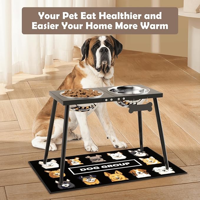 ADENGL Metal Elevated Dog Bowls, 17in Tall Raised Dog Bowl Stand, Dogs Raised Stand with 3000ml Stainless Steel Bowls and Sprill Proof Mat for Extra Large Breeds