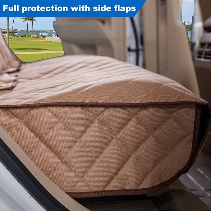 VIEWPETS Bench Car Seat Cover Protector - Waterproof, Heavy-Duty and Nonslip Pet Car Seat Cover for Dogs with Universal Size Fits for Vehicles, Trucks & SUVs(TAN)