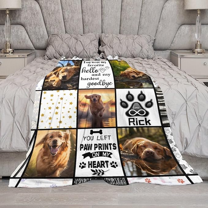 Custom Blankets Gifts from Pet Dog with Photos & Name - Personalized Picture Fleece Blanket in Memory of Dog - Gifts for Pet Animal Women Men Dog Lovers Memorial Gift - Pet Loss Sympathy Gift L