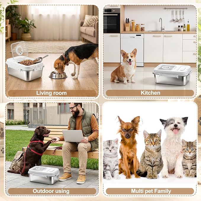 7-13 lb Stainless Steel Dog Food Storage Container | with Silicone Airtight Lid & Scoop, Easy Cleaning, Metal Pet Dog Cat Food Storage Container to Keep Fresh