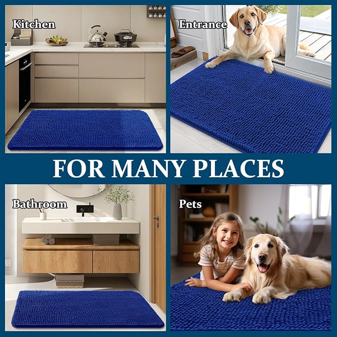 OLANLY Dog Door Mat for Muddy Paws 35x24, Super Absorbent Chenille Mud Mat | Royal Blue, Absorbs Moisture and Dirt, Non-Slip Machine Washable Doormat, Quick-Drying Indoor Entryway Floor Carpet for Dogs