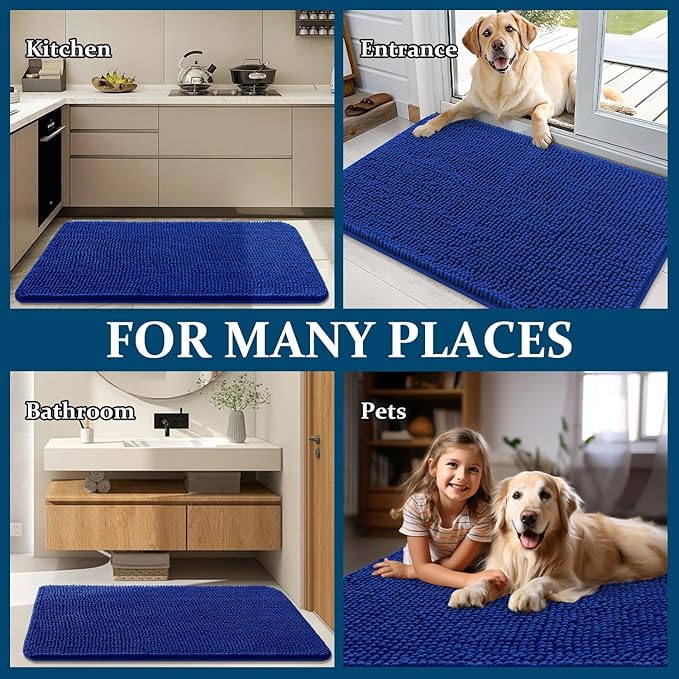 OLANLY Dog Door Mat for Muddy Paws 70x35, Super Absorbent Chenille Mud Mat | Royal Blue, Absorbs Moisture and Dirt, Non-Slip Machine Washable Doormat, Quick-Drying Indoor Entryway Floor Carpet for Dogs
