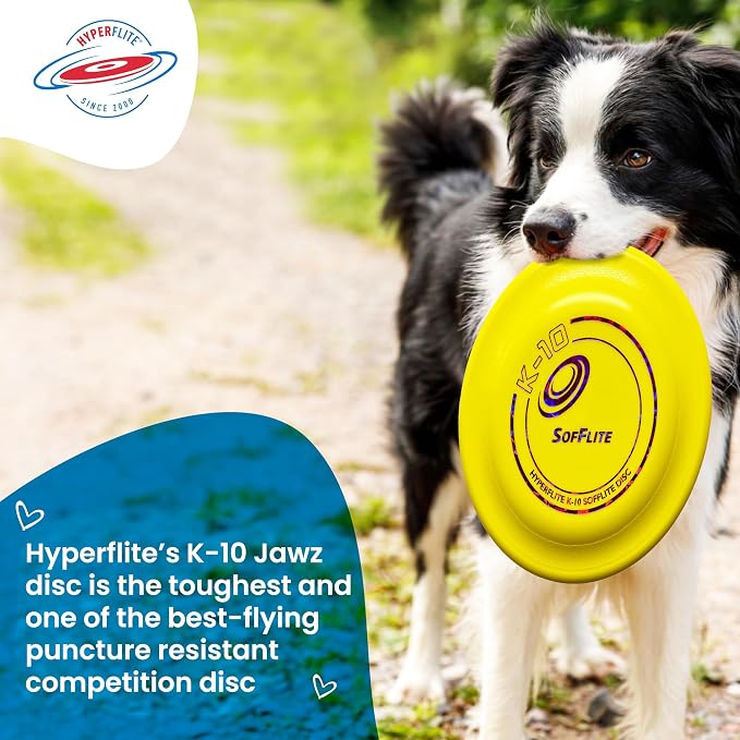 Hyperflite K-10 SofFlite Soft Dog Flying Disc, 2 Pack, Medium-Large | Ultra Soft, Competition Approved, 2 Pack | 8.75-inch, 150g | Medium & Large Dogs | Yellow