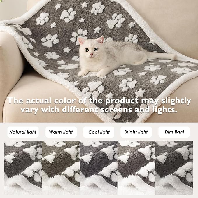 Waterproof Blanket for Dog Puppy Cat, Cute 3D Textured Paw Dog Blanket for Bed Couch Sofa, Soft Liquid Pee Proof Pet Furniture Protector, 30"x40", Grey