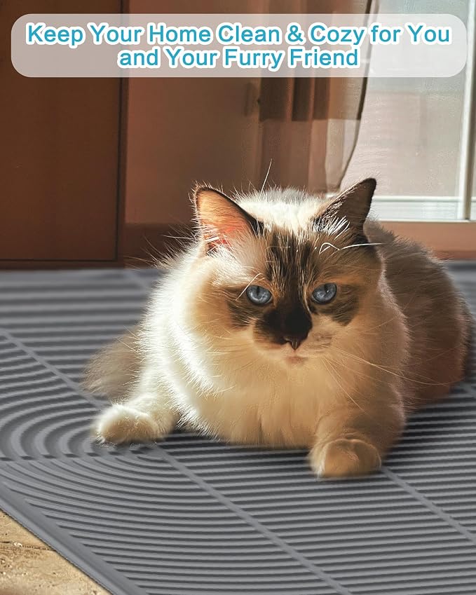 Extra Large Cat Litter Mat XL, 47" x 35", Silicone Waterproof | Traps litter, Easy to clean, Vacuum & wipe off, Waterproof backing, Non-slip design, Soft on paws