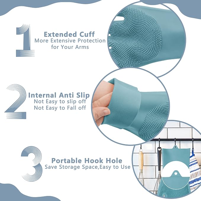 Pet Grooming Gloves—Dog Washing Gloves with High-Density Teeth, Dog Bath Scrubber with Enhanced Five Finger Design, Silicone Gloves for Dogs and Cats Bathing, Massage (Gray Blue)