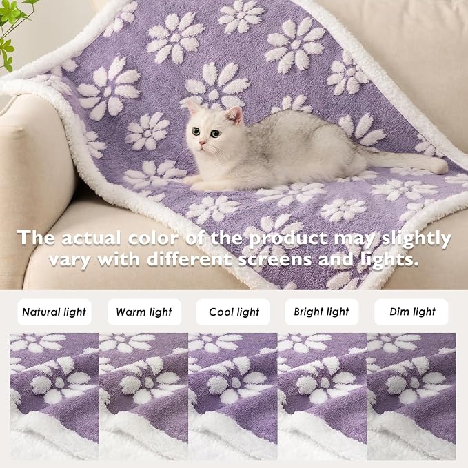 Waterproof Blanket for Dog Cat or Adult, Cute 3D Textured Flower Dog Blanket for Bed Couch Sofa, Soft Liquid Pee Proof Pet Furniture Protector, 60"x80", Purple