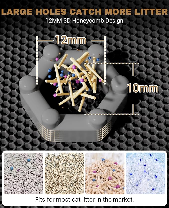 Fostanfly Cat Litter Mat, Machine Washable, Extra Large XL 45"x27", Black | Kitty Litter Trapping Mat, Urine & Waterproof, Double Layer Design, Honeycomb Scatter Control- Easy Clean for Floor