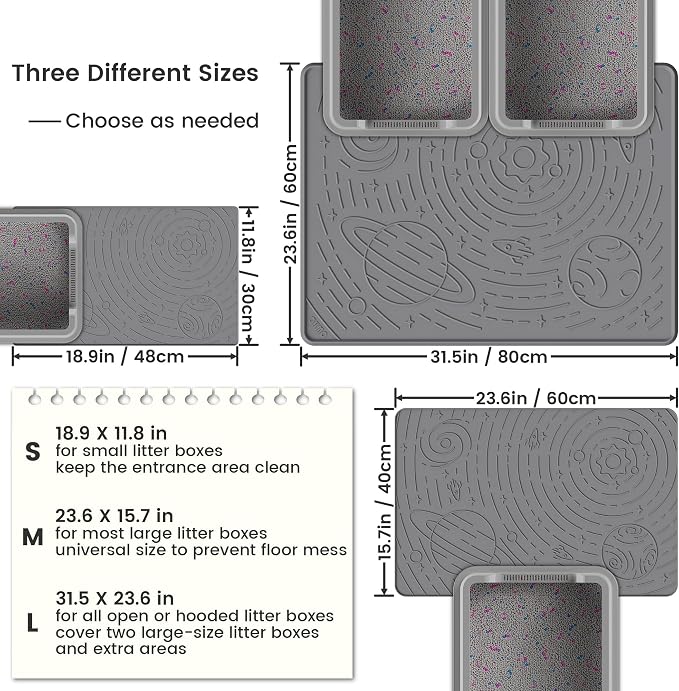 OHMO Cat Mat for Litter Box, Large 31.5x23.6 Dark Grey, High Edge Silicone Scatter Control Waterproof Trapping Mat
