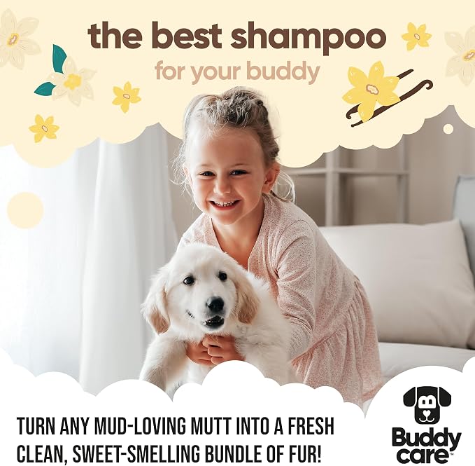 Buddycare Vanilla & Shea Butter Dog Shampoo - (33.8oz) Itch Relief & Dog Shampoo Sensitive Skin Care, Dog Shampoo and Conditioner, Premium Dog Grooming Supplies for All Breeds