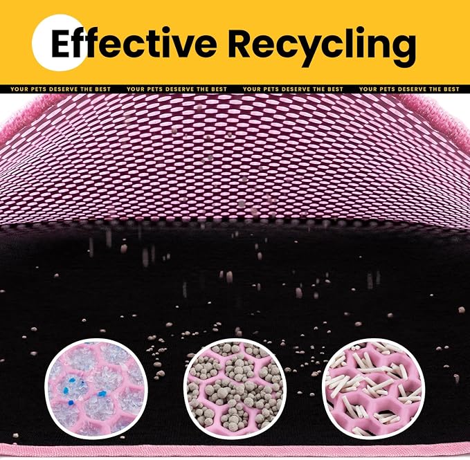 Cat Litter Mat New Size 23.6"x14.6" for Small Spaces, Upgrade Super Waterproof Back Layer Litter Box Mat, Non Slip, Durable, Soft on Paws Kitty Trapping Matt, Pink
