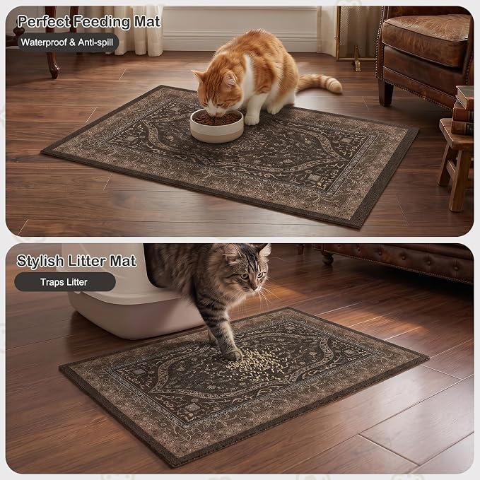 Glittme Cat Litter Mat, 40"x30" Non-Slip Washable Trapping Mat for Cats | Litter Trapping Mat With Thick PVC Coil To Catch Scatter, Soft On Paws And Waterproof Bottom To Protect Floors
