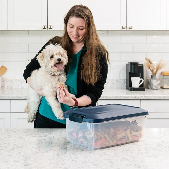 IRIS USA Dog Food Storage Container, 2-Pack, Up to 14 lbs, Navy | Made in the USA, Comes with 2-Cup Sccop, Stacklable, Airtight Seal, BPA-Free, Bird Seed, Cat food, Treats, Keeps Kibble Fresh