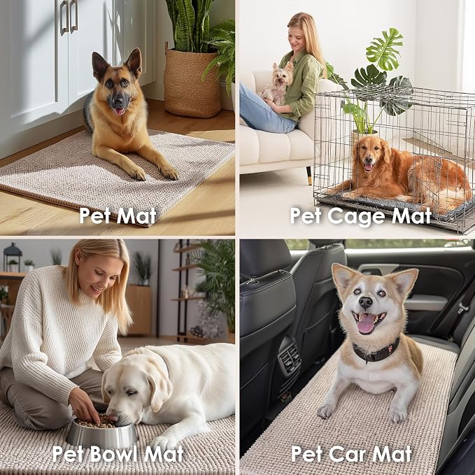 EHEYCIGA Super Absorbent Dog Door Mat for Muddy Paws 36x24 Inch Indoor, Front Doormat Outside Entrance, Quick Dry Chenille Washable Dog Crate Bed, Non-Slip Pet Rug Mud Mat Outdoor Entryway, Beige