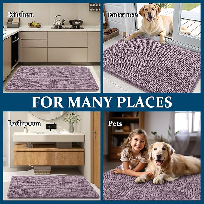 OLANLY Dog Door Mat for Muddy Paws 70x35, Super Absorbent Chenille Mud Mat | Deep Plum, Absorbs Moisture and Dirt, Non-Slip Machine Washable Doormat, Quick-Drying Indoor Entryway Floor Carpet for Dogs