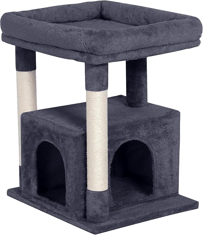 23.6" Cat Tree for Large Cat, 19 * 15.8 in Large Perch, Dark Gray | Cat Tower with Scratching Post, 2-door Cat Condo for Adult Indoor Cats, Easy to Clean and Install, Assembly tools included