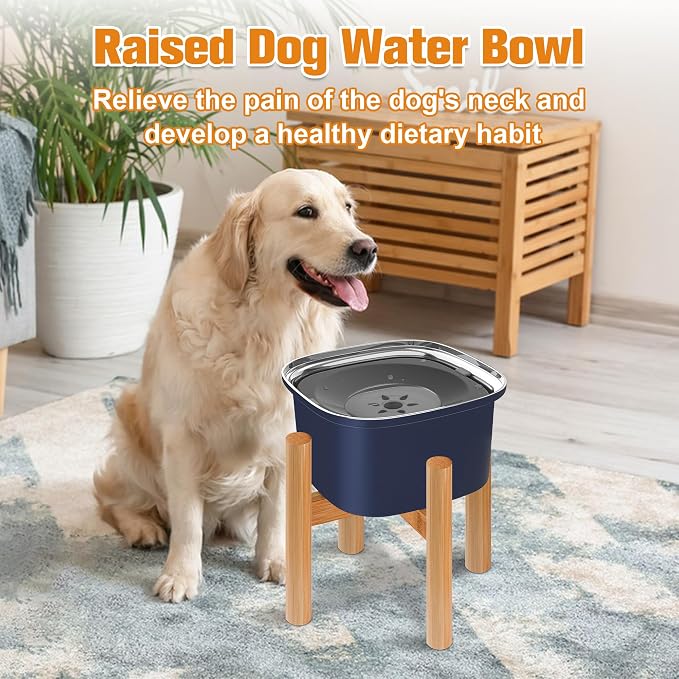 Decflow 3L Elevated Dog Water Bowl, Stainless Steel Raised Food Dispenser with Stand, Large Capacity No Spill Dog Water Bowl for Small, Medium and Large Dogs | Raised Feeder with Wood Stand, spill proof Design, Large Capacity, for Small Medium Large Do...