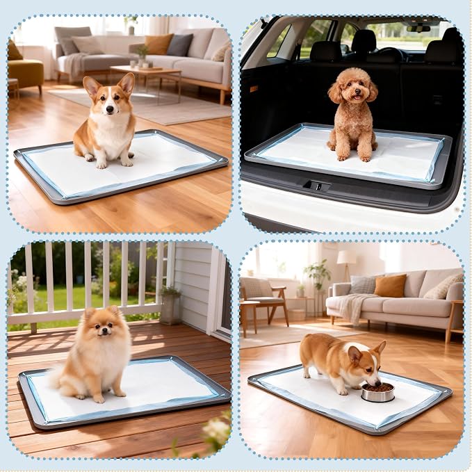 Pee Pad Holder, Silicone Dog Puppy Pad Tray for DogTraining Pads Non-Slip Leak-Proof High Edge Mat, Dog Potty Tray for Home Floor Protection- Grey 25" x 36"